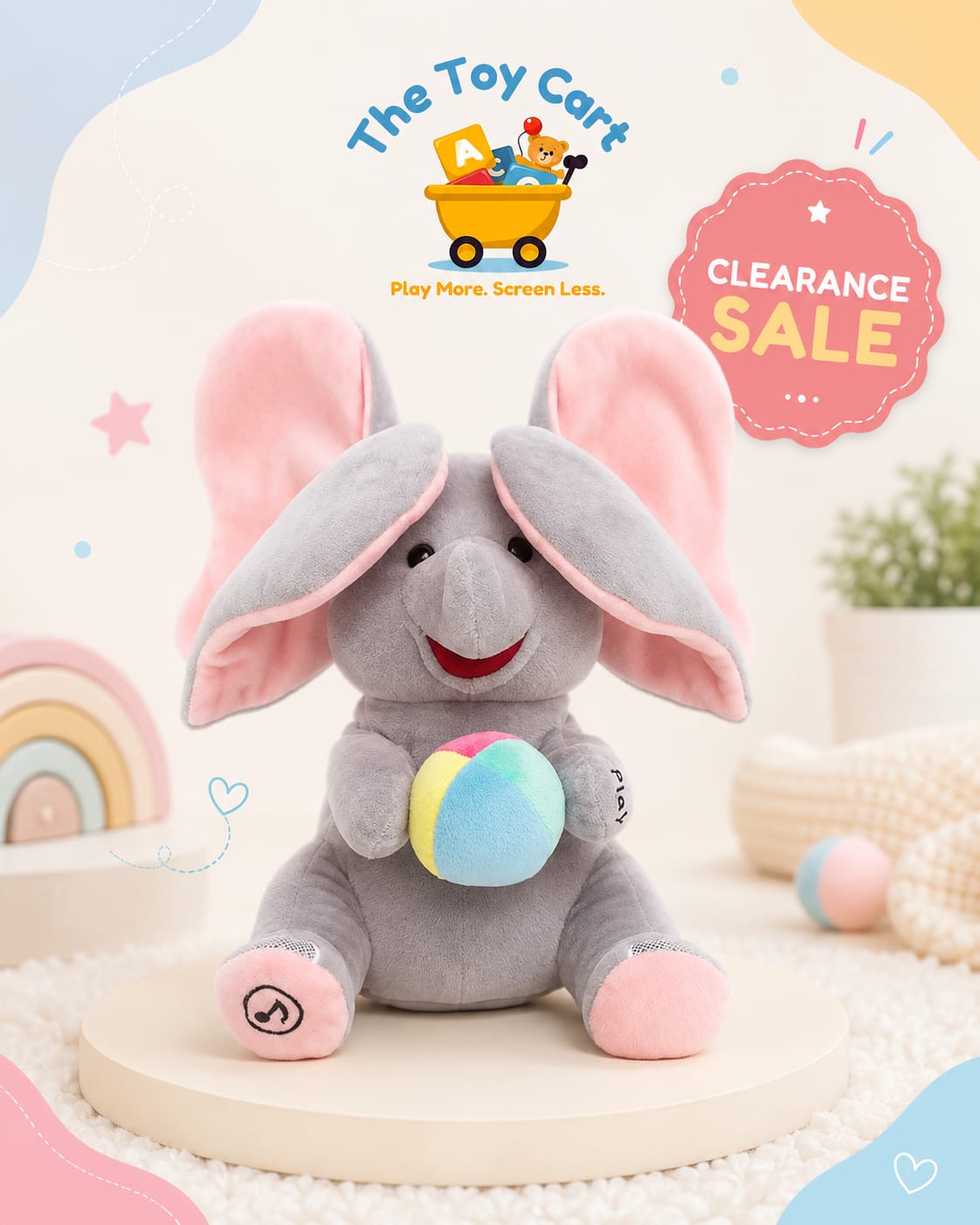 Plush Elephant Musical Soft Toy with Ball