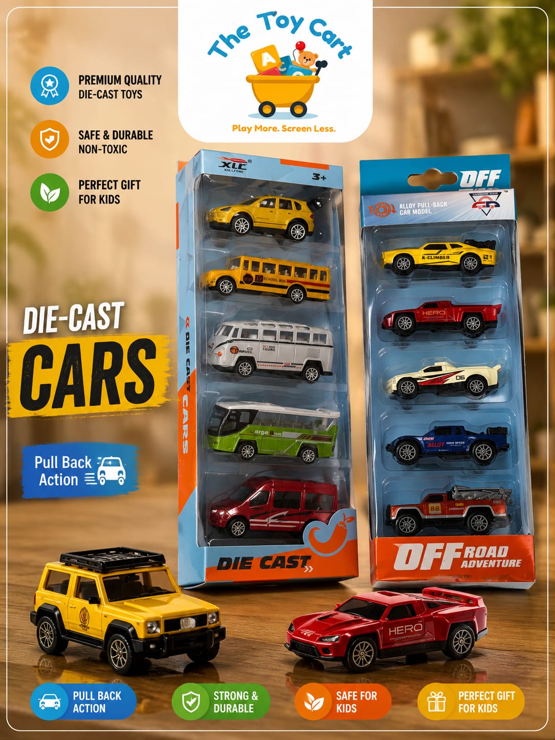 Die-Cast Cars Set – 5 Pcs Premium Pull-Back Vehicle