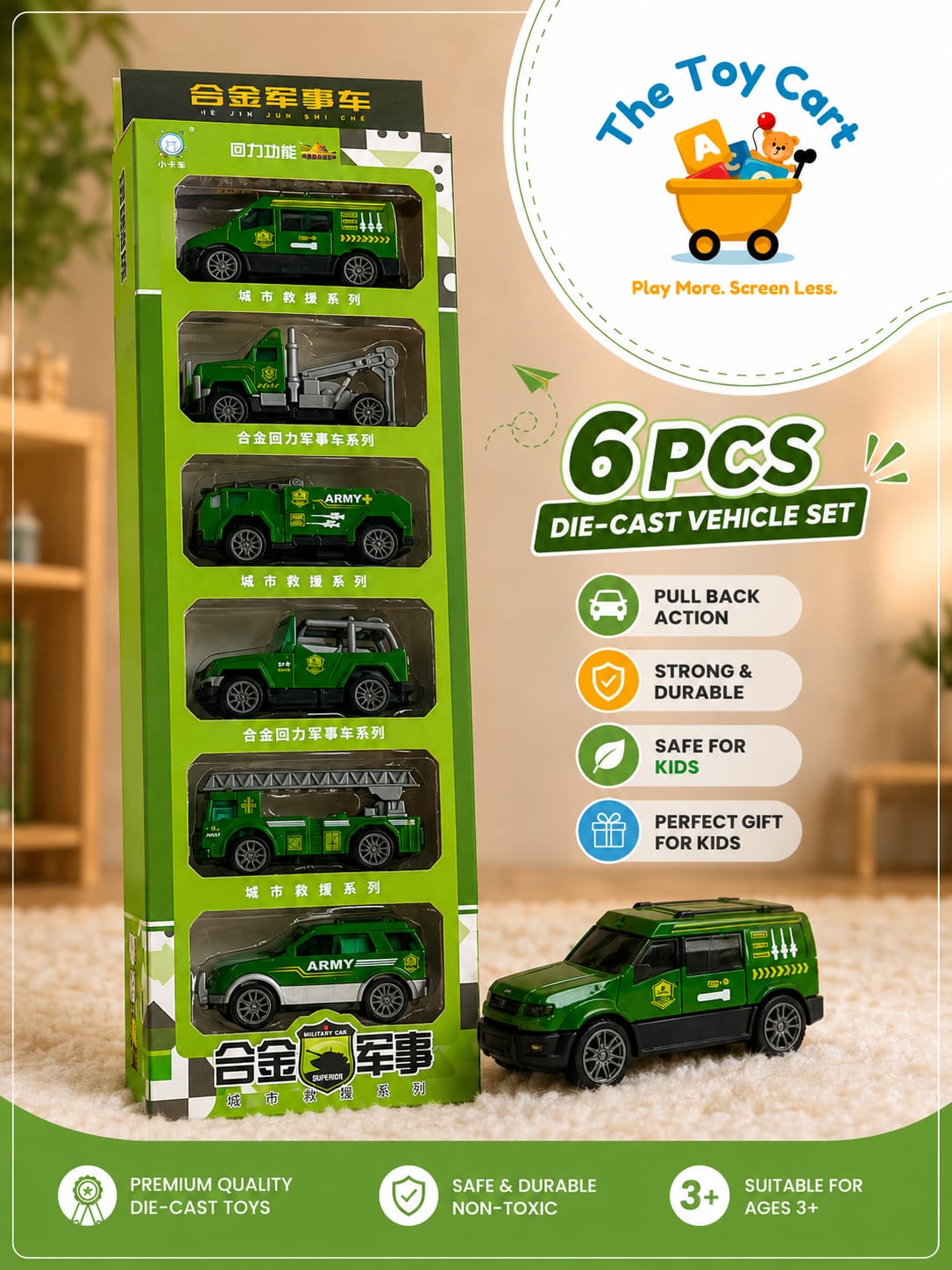 6 Pcs Die-Cast Vehicle Set – Premium Pull-Back