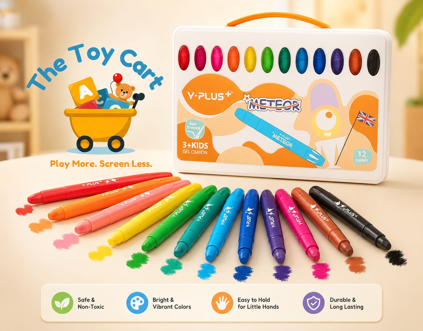 Y-PLUS 12 Colors Washable Gel Crayon Set