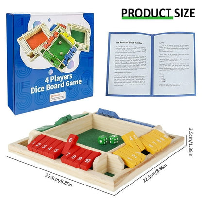 Shut The Box Game 4 Player Classics Dice Game Family Wooden Board Games Table Math Entertainment 8 Dices For Classroom,Home,Party