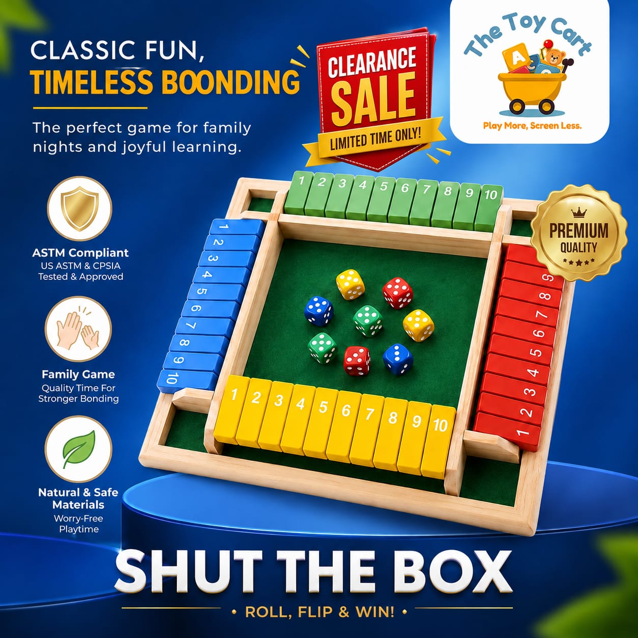 Shut The Box Game 4 Player Classics Dice Game Family Wooden Board Games Table Math Entertainment 8 Dices For Classroom,Home,Party