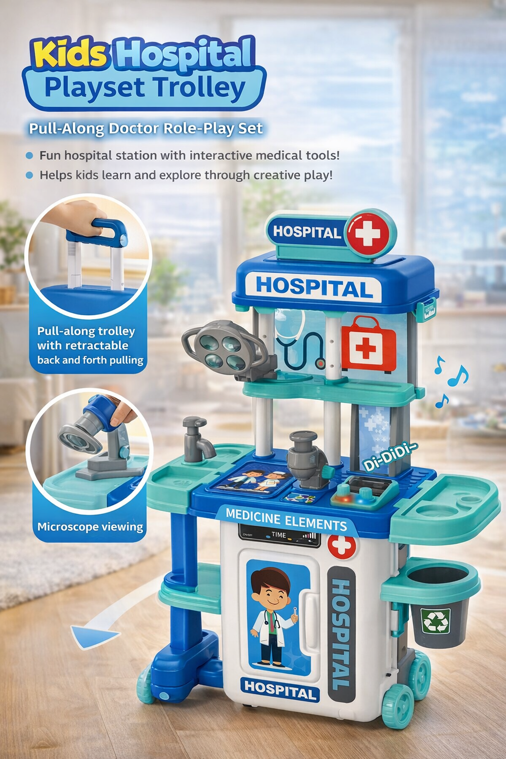 Kids Hospital Playset – Pull-Along Doctor Role-Play Set