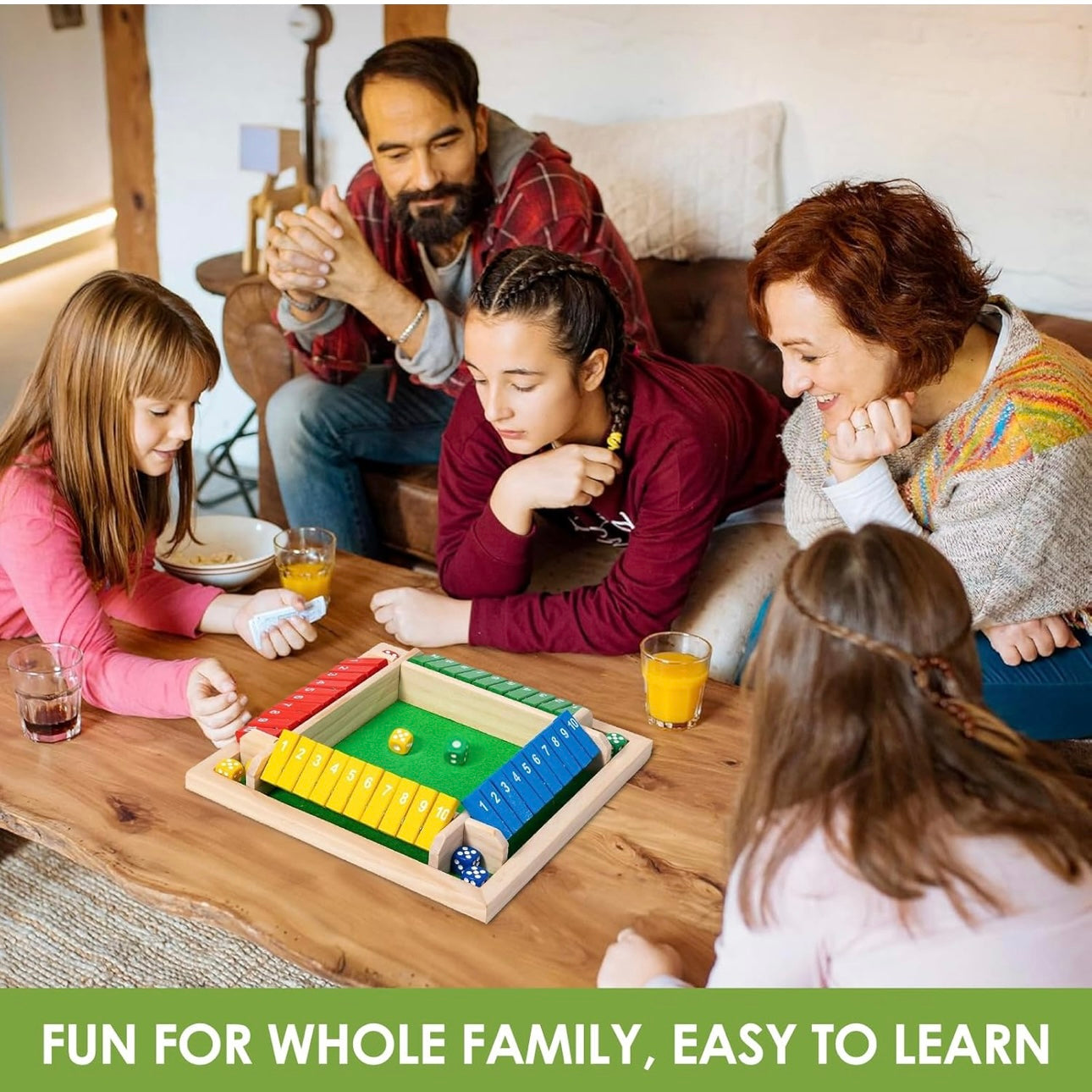 Shut The Box Game 4 Player Classics Dice Game Family Wooden Board Games Table Math Entertainment 8 Dices For Classroom,Home,Party
