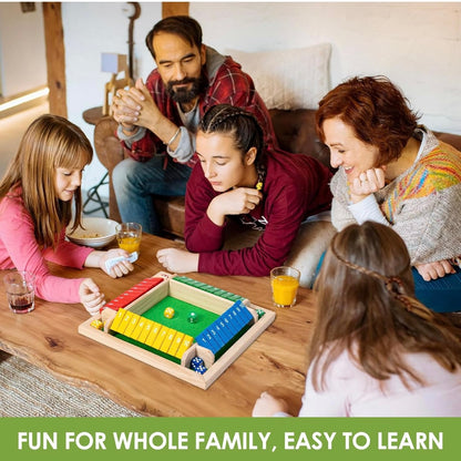 Shut The Box Game 4 Player Classics Dice Game Family Wooden Board Games Table Math Entertainment 8 Dices For Classroom,Home,Party