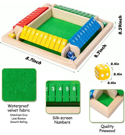 Shut The Box Game 4 Player Classics Dice Game Family Wooden Board Games Table Math Entertainment 8 Dices For Classroom,Home,Party