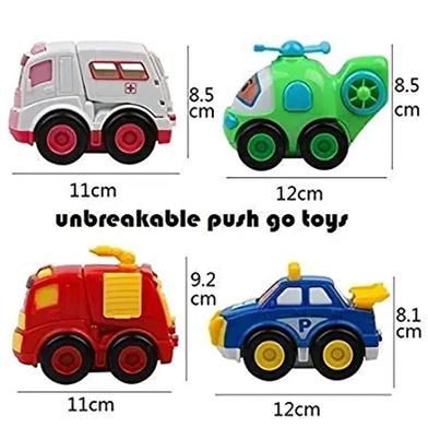 Friction Powered Cartoon Car Toy Set Unbreakable Pull-Back Cars - 4 Pcs