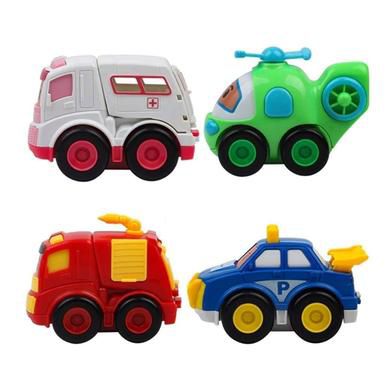 Friction Powered Cartoon Car Toy Set Unbreakable Pull-Back Cars - 4 Pcs