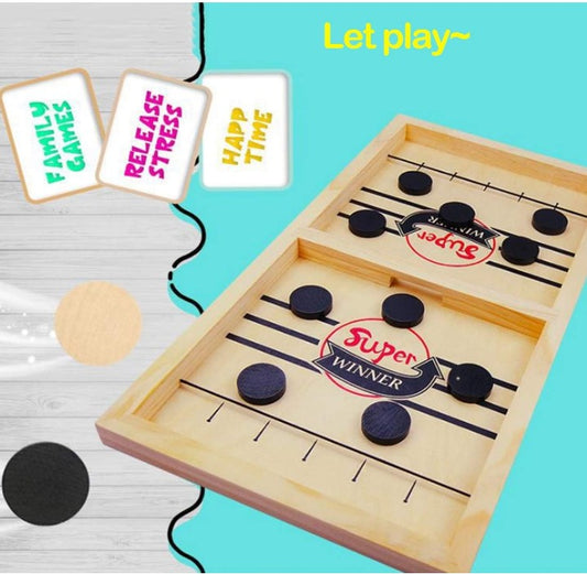 Wooden Sling Puck Board Game – Fast Paced Family Table Game