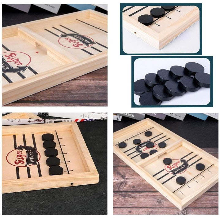 Wooden Sling Puck Board Game – Fast Paced Family Table Game
