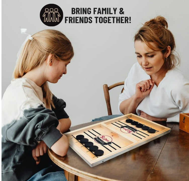 Wooden Sling Puck Board Game – Fast Paced Family Table Game