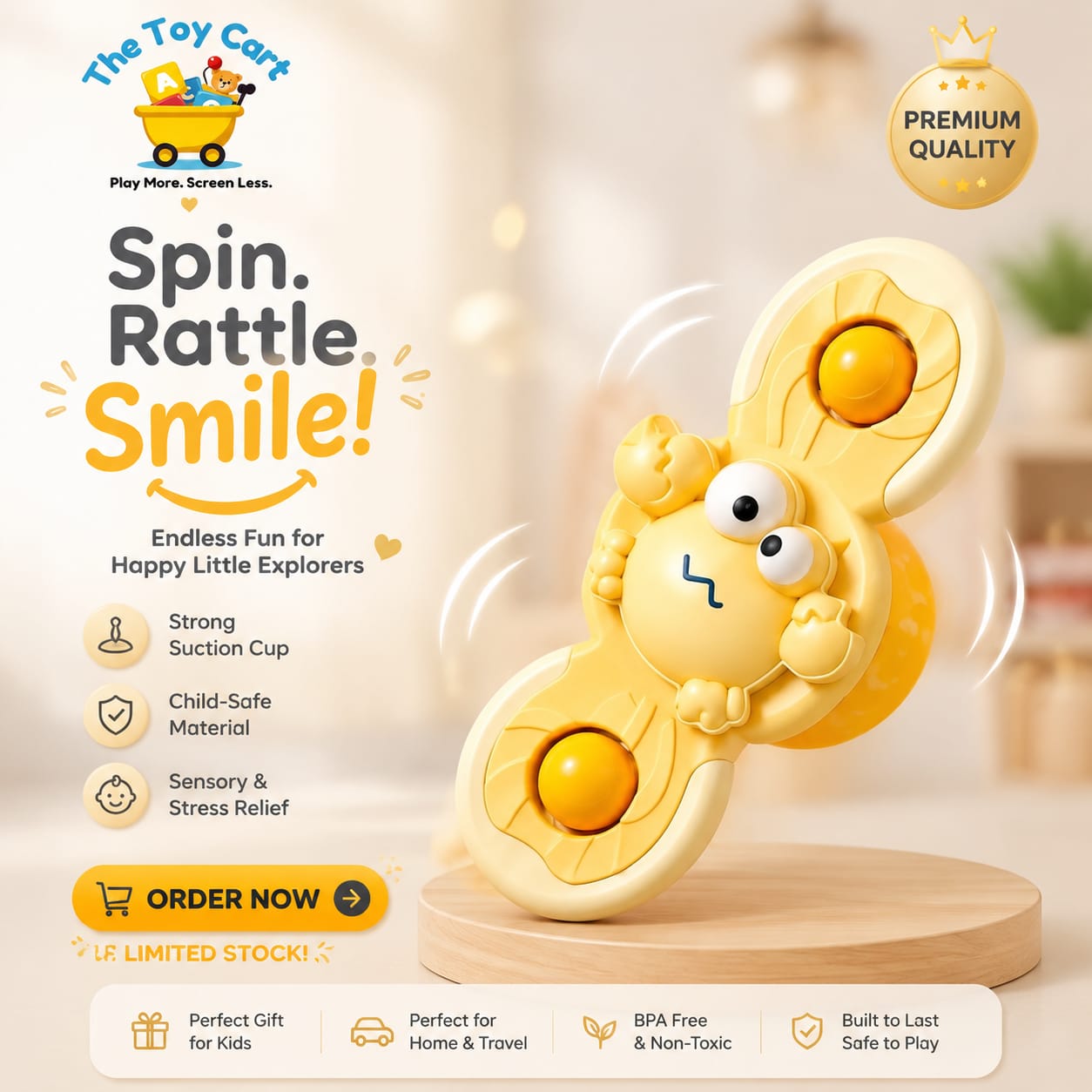 Sensory Fidget Rattle Toy with Strong Suction Cup for Babies & Kids