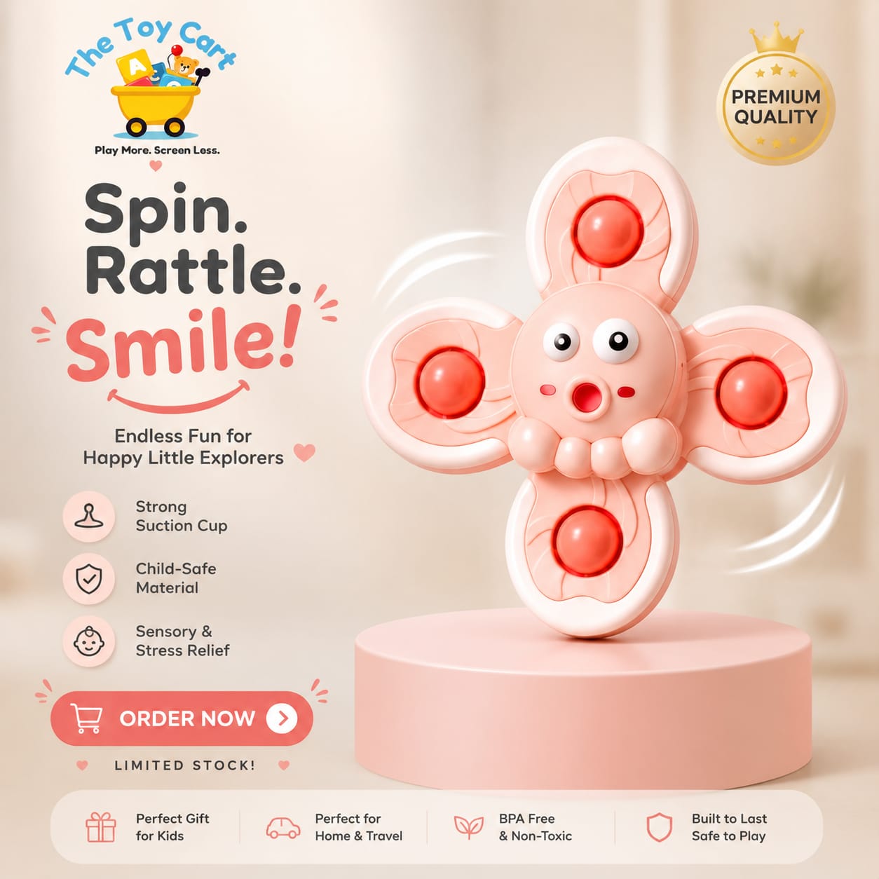Sensory Fidget Rattle Toy with Strong Suction Cup for Babies & Kids