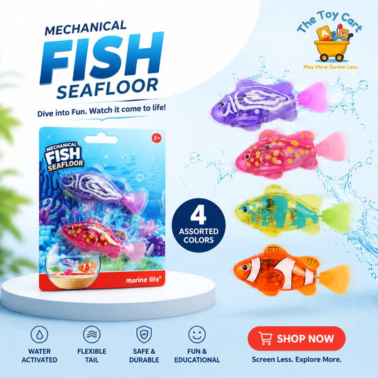 Mechanical Fish Seafloor Bath Toy for Kids (4 Assorted Colors) – Water Activated Robotic Swimming Fish
