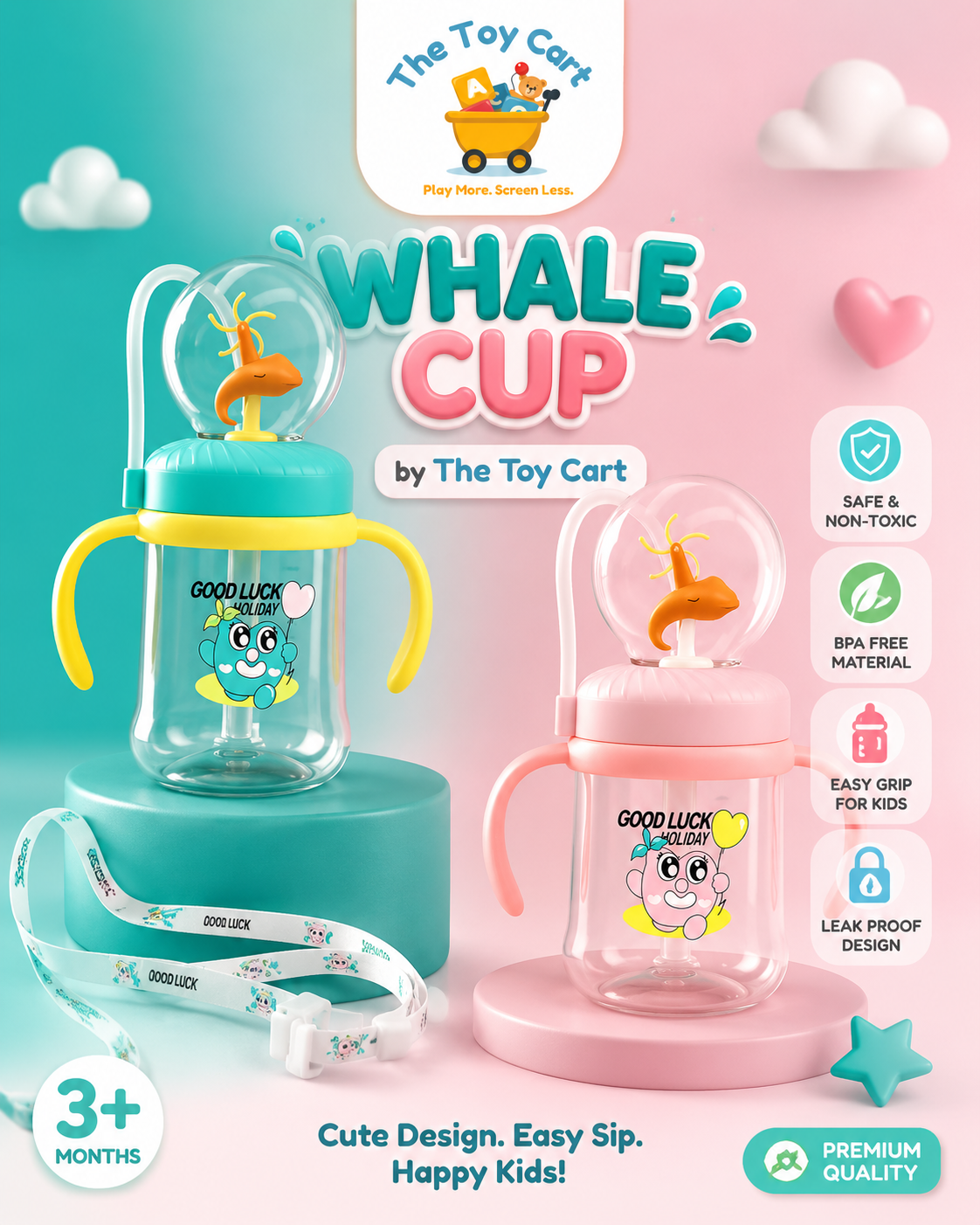 Whale Cup Baby Water Bottle with Straw & Handle