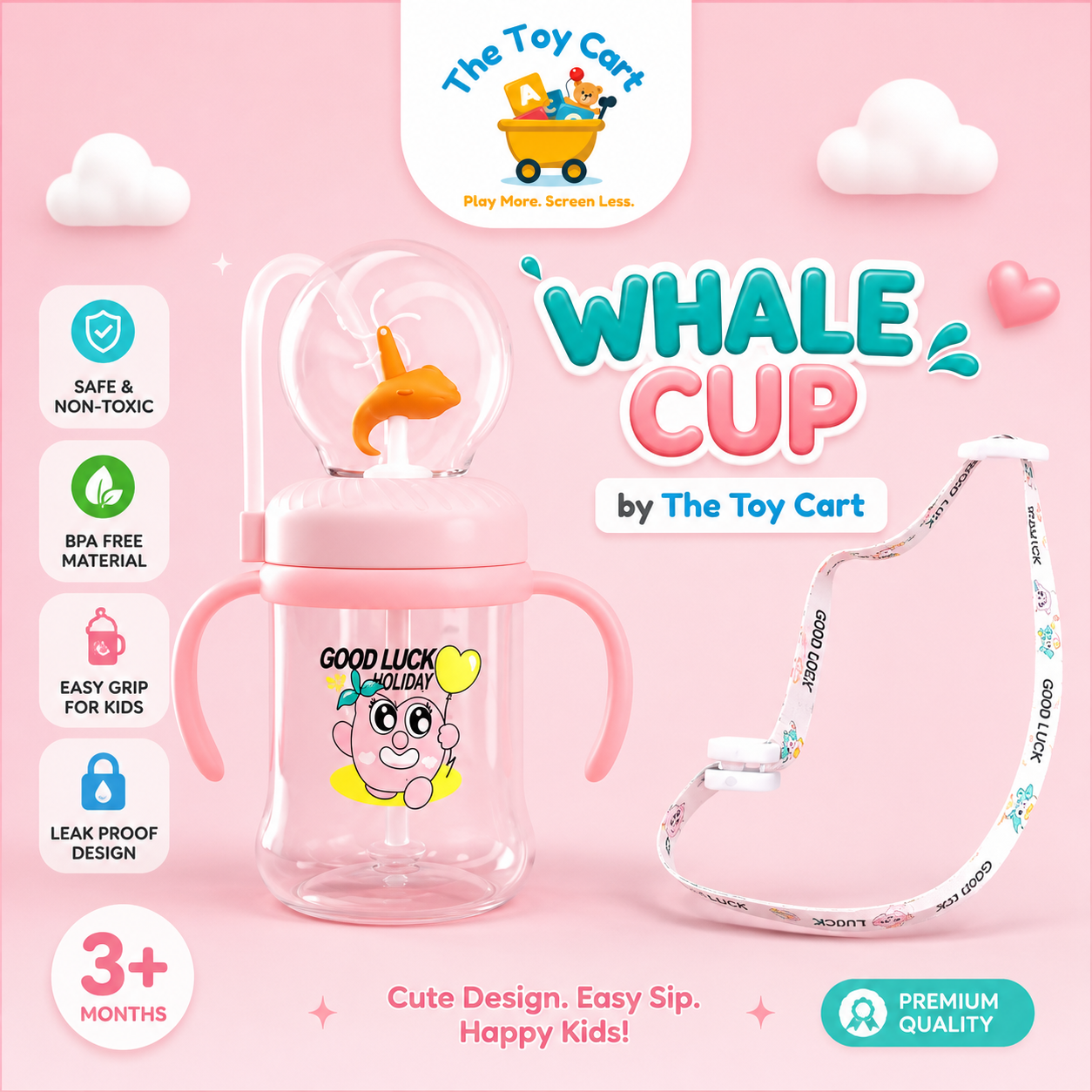 Whale Cup Baby Water Bottle with Straw & Handle