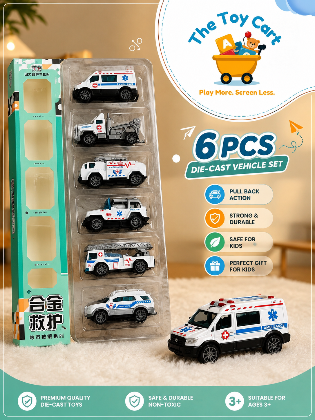 6 Pcs Die-Cast Vehicle Set – Premium Pull-Back