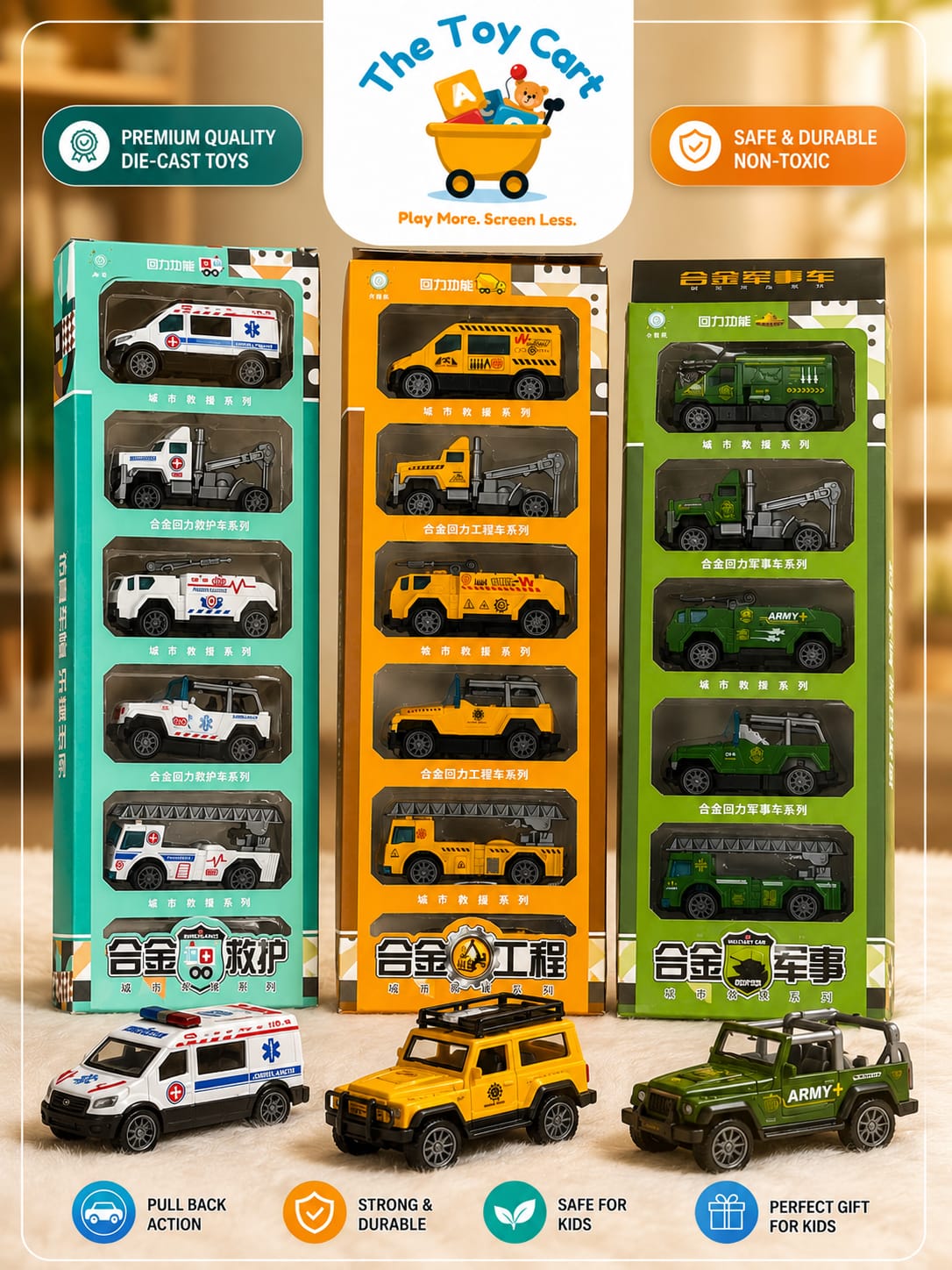 6 Pcs Die-Cast Vehicle Set – Premium Pull-Back