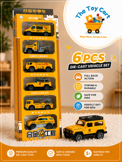 6 Pcs Die-Cast Vehicle Set – Premium Pull-Back