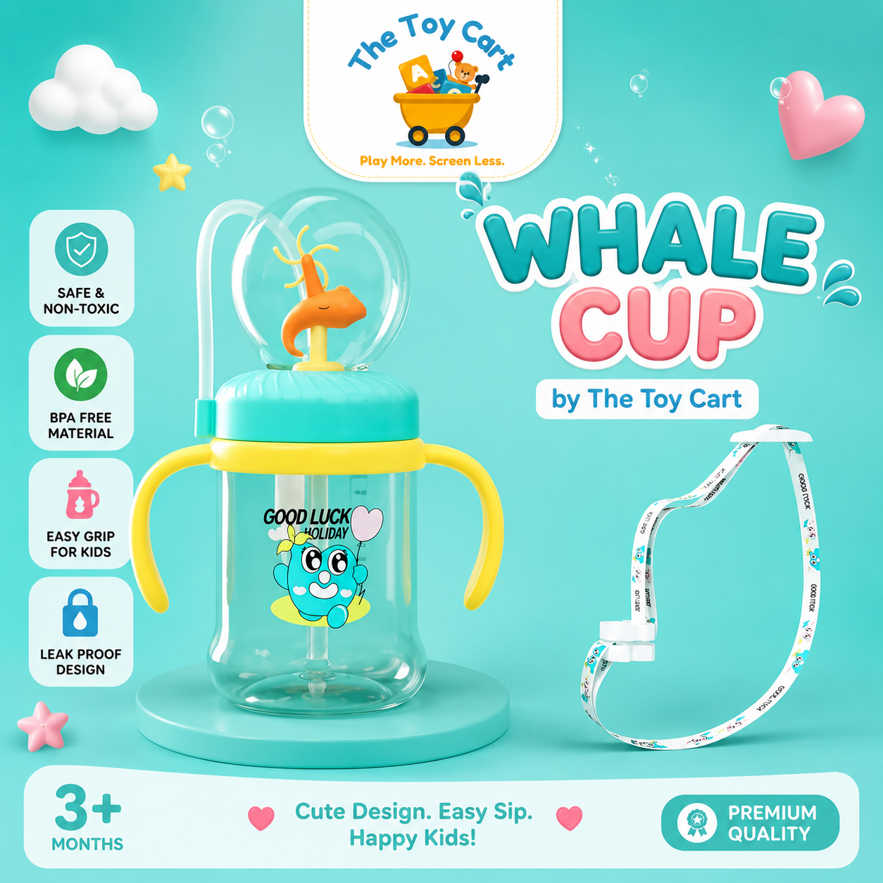 Whale Cup Baby Water Bottle with Straw & Handle